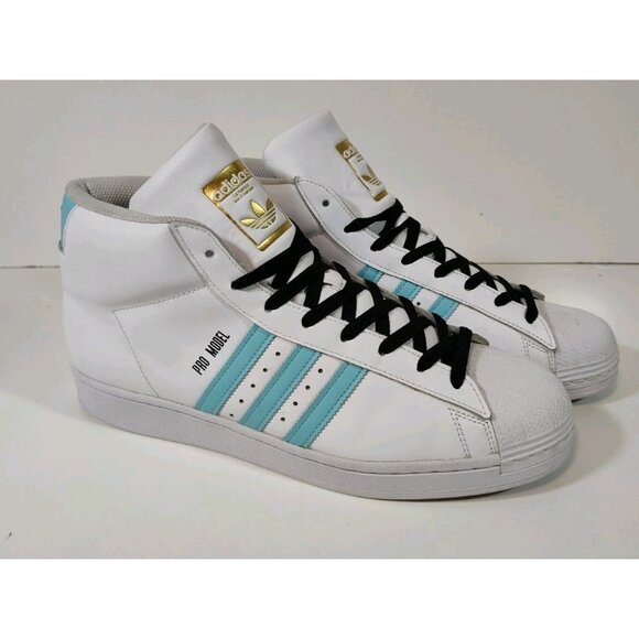 Adidas Pro Model High Top Shoes Men's 13 White/Hazy Sky Blue GX2534 Basketball - Picture 1 of 9